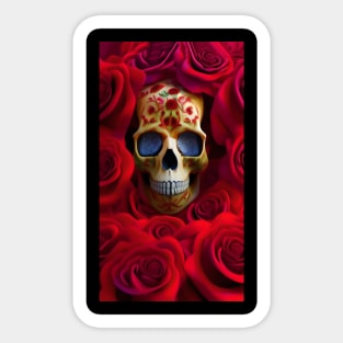 Cool Skull and Red Roses Sticker